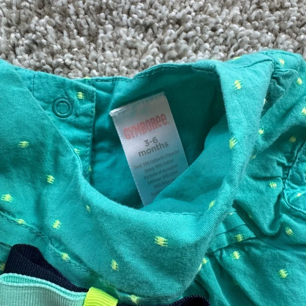 Baby Girl Teal Polka Dot Dress Bow Detail Short Sleeve sundress Size 3-6 months